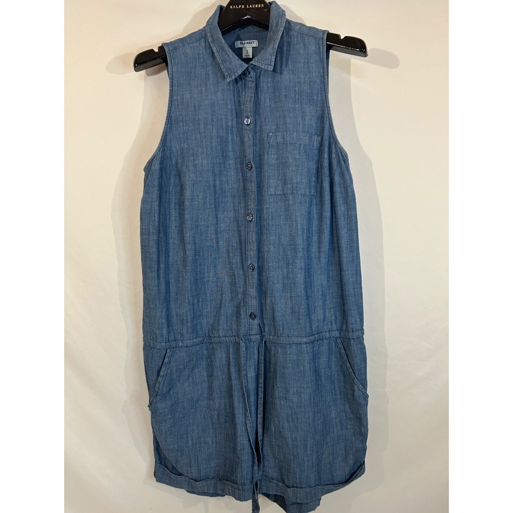 Old Navy Chambray Romper Women's Blue Sleeveless Draw String Waist Casual Sz S